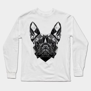 French Bulldog Geometric Portrait - Black Sapphire Long Sleeve T-Shirt